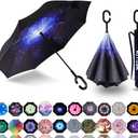 MRTLLOA 40/49/56 Inch Oversize Windproof Inverted Reverse Upside Down Umbrella, Golf Size Rain Umbrella, Double Layer, C-Shaped Handle for Men, Women and Kids (N-Starry Sky)