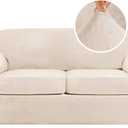 H.VERSAILTEX Real Velvet Plush 3 Piece Stretch Sofa Covers Couch Covers for 2 Cushion Couch Sofa Slipcovers Width Up to 90 Inch Feature Thick Soft Stay in Place (Sofa, Cream)