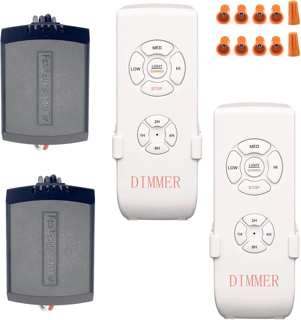 Ceiling Fan Remote Control Kit, Universal Small Size Receiver Fit for Hampton Bay Harbor Breeze Hunter Dimmable DIMMER-2 Pack