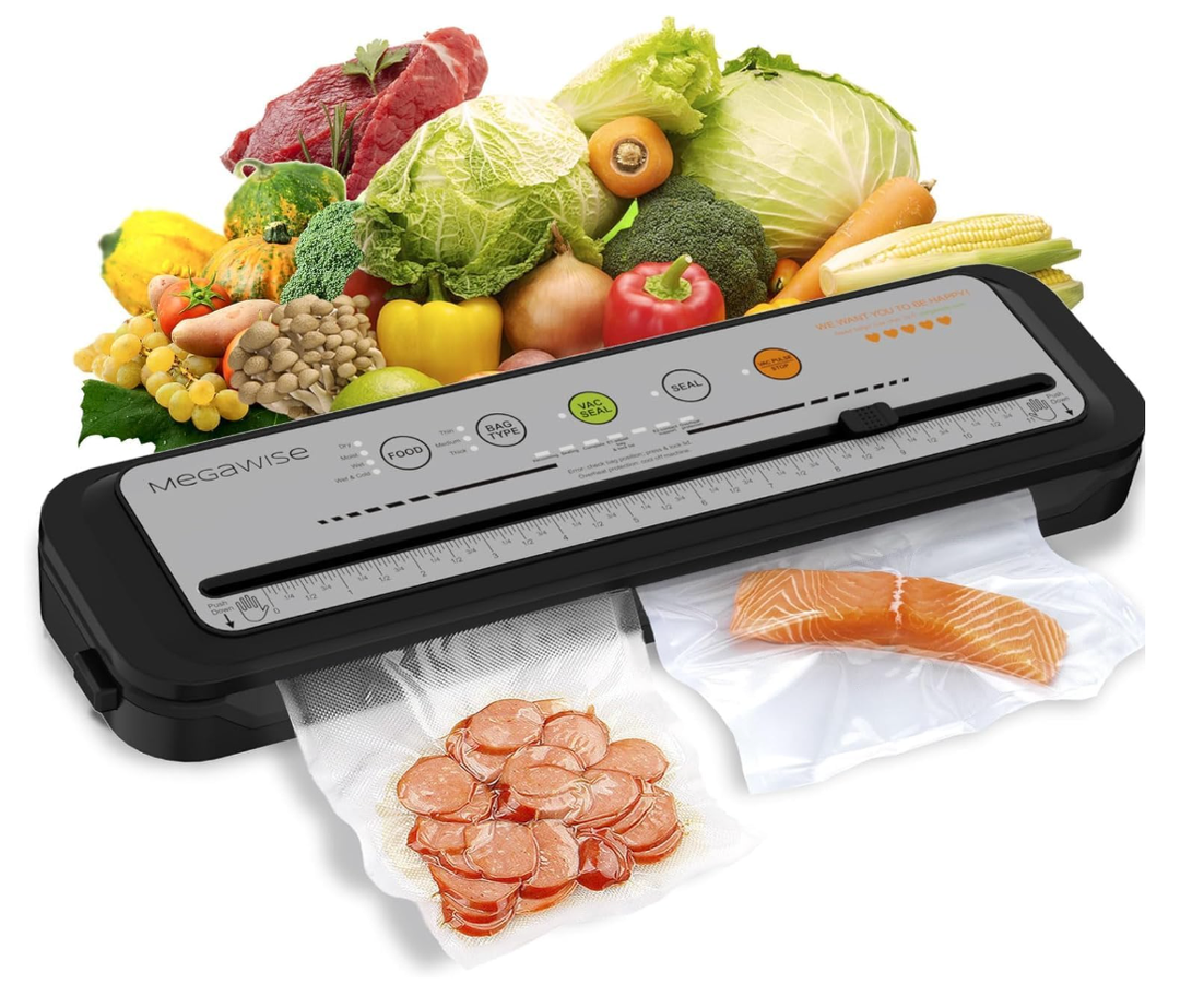 MEGAWISE 2025 Powerful Vacuum Sealer Machine | Compact Design | OneTouch Automatic | Seal in 1020 Seconds | Dry, Moist, Wet, and Cold Modes | With 10 Vacuum Bags & Builtin Cutter (Grey)