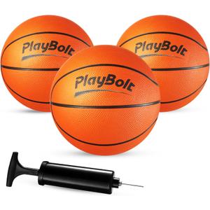 PlayBolt Size 3 Mini Basketballs (2 Pack) - 7-Inch Junior Rubber Basketball Set w/Pump - Youth Beginner Kids Basketballs for Backyard Pool Parties, Arcade Games, Practice & Play