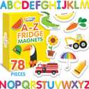 Curious Columbus Magnetic Objects and Letters. Set of 78 Foam Magnets Including 52 Pictures and 26 Uppercase Alphabet Magnets from A-Z. Educational Toy for Preschool Learning