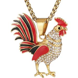 AsAlways 18K Gold Plated Cock Pendant Inlay CZ Vintage Hip Hop Rock Punk Totem Amulet Charm Rooster Necklace Gift Jewelry