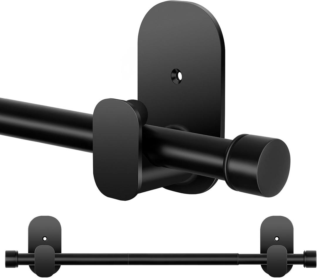 Curtain Rods No Drilling 48 to 84 Inch, HOTOZON 5/8 Inch No Drill Curtain Rods for Windows 36 to 80 Inches (3-6.6 ft) with Adhesive Brackets, Renter Friendly Adjustable Small Drapery Rod, Black