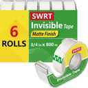 SWRT Invisible Tape with Dispensers, Matte Finish Clear Tape, 6 Rolls, 3/4 in x 800 Inches Each, Office Tape Rolls for Gift Wrapping, Home, School & Scrapbook Supplies