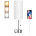 Dott Arts Table Lamp for Bedroom, 3-Color Bedside Lamps with Pull Chain, Bedroom Table Lamps for Nightstand,AC Outlet Small Lamp for Living Room, Bulb Included Nickel