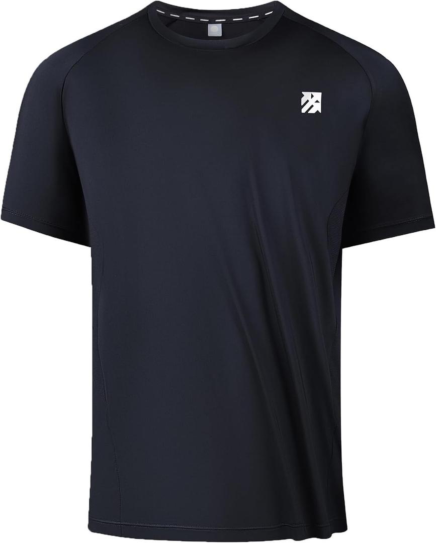 Mens Tennis Pickleball Shirts Moisture Wicking Workout Running Pinhole Stitching Deodorant T-Shirt (Black, XL)