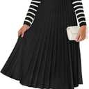 ZESICA Womens Long Sleeve Striped Midi Dresses Crewneck Button Ribbed Knit Pleated A Line Swing Sweater Dress