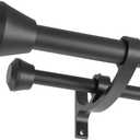 Matte Black Double Curtain Rods for Window 28 to 48 Inch, Heavy Duty Double Drapery Rod with End Cap, 1-Inch Front and 5/8 Inch Back Double Window Rods, Decorative Telescoping Double Rod Curtain Rods