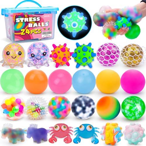 12 Pack Stress Balls, Squishy Balls, Squeeze Balls for Adults, Stress Relief Balls, Prize Box Stuffers, Party Favors