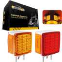 Partsam 2x Truck Trailer Square Double Face Pedestal Stop Turn Tail Light Amber/Red 39 LED for Trucks