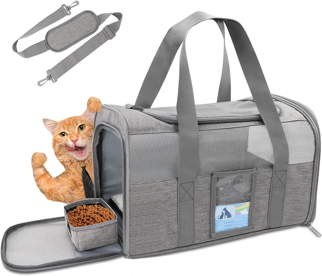 Refrze Cat Carrier for Large Cats 20 lbs, Medium Cats Under 25 lbs, Dog Carriers for Small Dogs, Soft Travel Pet Carrier for 2 Cats Small Dogs, Grey