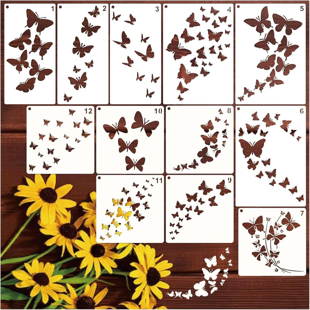 Large Butterfly Stencils for Painting A4 - Paint Stencils for Wood Burning, Art Craft, Canvas, Furniture, Wall (12 Butterflies)