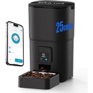 PAPIFEED 2.4G WiFi Automatic Cat Feeder, 6L/25Cup Automatic Pet Feeder with APP Control for Remote Feeding, Detachable for Easy Clean, Cat Food Dispenser with Alexa,1-30 Meals Per Day for Dog, Black