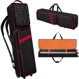 88 Key Keyboard Case with Wheels (53 "x14.5"x7"), Rolling Padded Keyboard Gig Bag with Adjustable Shoulder Straps and Handle, Waterproof Piano Case for Music Stand, Accessories, Pedals & Cables