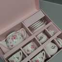 Porcelain Tea Set for Girls, Tea Party Set for Little Girls, Kids Tea Set Kitchen Pretend Play, Princess Tea Time Playset with Ceramic Teapot Cups Carry Case, Toddler Girl Toys Birthday Gifts Age 3+