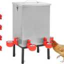 Chicken Waterer 3 Gallons,Stainless Steels Automatic Chicken Waterer ,Poultry Watering No Waste 4 Water Cups Chicken Waterer and 4 Horizontal Automatic Chicken Nipples,with Latch and Bottom Bracket