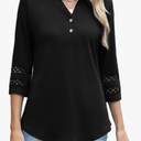 CiCiBird Womens 3/4 Sleeve Blouses Casual Button V Neck Shirt 2025 Trendy Tops (XL, Black)