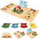 Tri-fold Building Tray for Lego with 4 Bricks Sorting Trays, Large Wooden Building Baseplate Table for Adults & Teens, Portable Folding Activity Station for Construction & Storage, Large - 41" x 21.6"