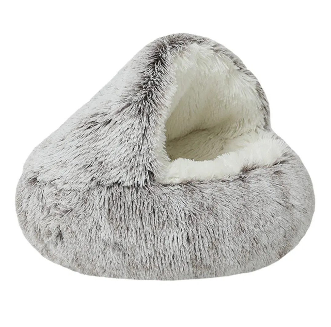 Zohadtak Pet Bed for Cats Dogs, 2 in 1 Round Donut Cushion Bed with Cover, Fluffy Cat Dog Cushion Bed for Small Medium Dogs and Cats, Non-Slip, Machine Washable (Small, Coffee)