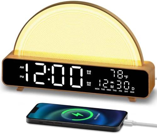 HAODINGMAI Sunrise Alarm Clock Wake Up Light with Sunrise Simulation White Noise Machine Touch Control Bedside Lamps Colors Atmosphere Lamp 30/60/90 Sleep Timer 13 Nature Sounds