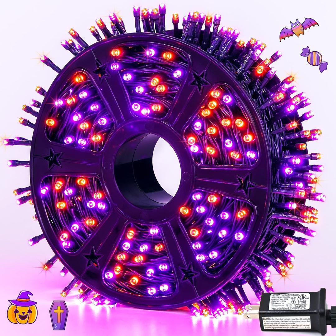 JMEXSUSS 500 LED Orange and Purple Halloween Lights, 173ft Halloween String Lights Outdoor Waterproof, 8 Modes Christmas Tree Light Plug in for Party House Indoor Decor