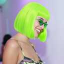 Lime Green Bob Wigs Colorful 3 Pcs Funny Wigs for Women Neon Green Costume Party Wig for St Patrick'S Day Short Neon Green Wig Cosplay Outfit Halloween Party +Sunglasses+Hair Cap