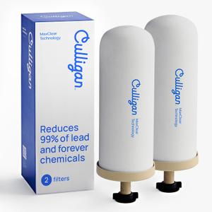 Culligan MaxClear 7 Gravity Water Filter Replacement Compatible with ProOne & Berkey Water Filter Systems, Ceramic & Carbon Filter NSF/ANSI Certified, Reduce Total PFAS, Microplastics & Lead, 2-Pack