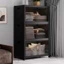 SAILUN 336QT Stackable Storage Bins with Lid, Storage Cabinet 3 Pack Black