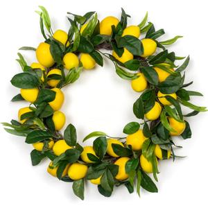 Lemon Wreath - Yellow Lemon with Artificial Green Leaves Wreath for Home Holiday Front Door Decor (20inch)