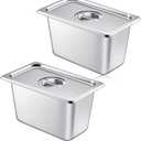 Mifoci 2 Pack Stainless Steam Hotel Pan with Lid, 1/4 Size x 6 Inch Deep, Reusable Anti Rust Steam Pan for Home, Party, Restaurant, Hotel, Buffet