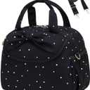 Bluboon Lunch Box for Women, Large Insulated Lunch Bag with Shoulder Strap, Adult Lunch Tote Teacher Nurse, Bow Lunch Cooler Gifts for Work Picnic Travel, Black (Black White Dots)
