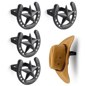 Cowboy Hat Hook for Wall, 4 Pack Cowboy Hat Rack, Metal Horseshoe Hanger, Hat Organizer, Western Hook for Wall, Hat Holder Display for Closet, Horse Supplies, Texas Gifts for Men, Black