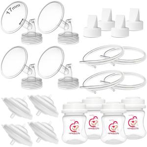 Nenesupply Pump Parts Compatible with Spectra S2 S1 9 Plus Breast Pump to Replace Spectra Pump Parts S2 Accessories Flange 17mm Duckbill Valve Tubing Bottles Backflow Protector (17mm - 4 Sets)