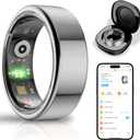 Smart Health Ring for Women Men,Fitness Tracker Smart Ring with Heart Rate,Sleep Monitor,Blood Oxygen,Steps,IP68 Waterproof Up to 5-7 Days Battery Life for iOS Android,No App Fee(Silver,9)