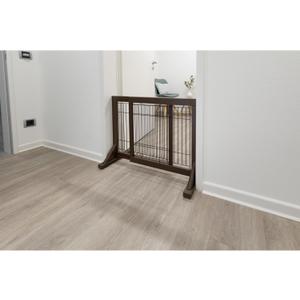 Trixie Expandable Wooden Freestanding Pet Gate, 24-in Tall Easily Step Over Barrier, Fence Expands to Fit Door Openings 25.5 to 42.5-in, Brown