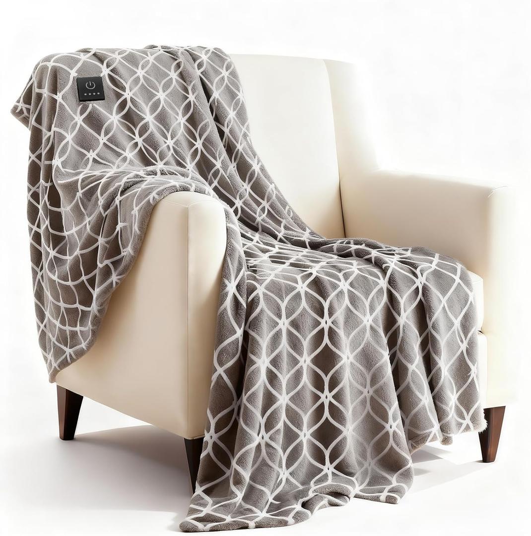 Heated Blanket Electric Throw Blanket with Built-in Button Controller 50"x60" One-Touch Ultra Cozy Soft Warm Heating Electric Blanket with 4 Heat Levels & 4 Hours Auto-Off Overheat Protection