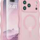 Dasku for iPhone 17 Pro Max Case for Women Girls, Compatible with Magsafe[Military-Grade Full Camera Protection] Magnetic Wave Translucent Matte Shockproof Phone Case for 17 Pro Max Cover (Pink)