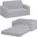 Delta Children Cozee Flip-Out Sherpa 2-in-1 Convertible Sofa to Lounger for Kids, Grey
