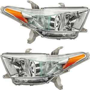 KAX Headlight Assembly, Chrome Housing Fit for Highlander 2011-2013 Amber Reflector a Pair