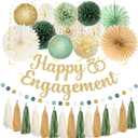 Roetyce Engagement Party Decorations, Green and Gold Glitter Happy Engagement Banner, Almost Married/Just Engaged Photo Background, Sage Green Congratulations Wedding Bachelorette Backdrop Decor