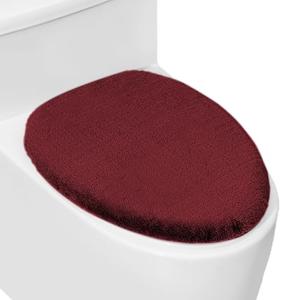 Soft Plush Toilet Lid Cover for Bathroom, Machine Washable Toilet Seat Covers, Fits Most Round Elongated and Oblong Lids, Easy Installation& Cleaning (Burgundy)
