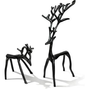 Two-Piece Set of Black Reindeer Statues,Modern Metal Ornaments,Elegant Indoor Festive Table Settings, Suitable for Fireplace mantels, Living Rooms, Bedrooms, Offices, and Other Home Decor.