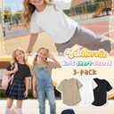 3 Pack Girls' Short Sleeve T-Shirts Loose Fit Crew Neck Tops Raglan Curve Hem Shirts Casual Kids Basic Tees 5-14Y