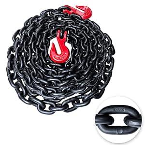 YATOINTO G80 Binder/ Safety Chain 3/ 8 Inch x 20 Foot Transport Binder Chain with Clevis Grab Hooks 7, 100 lbs Safe Working Load Logging Chain for Transporting Towing Tie Down Binding Equipment