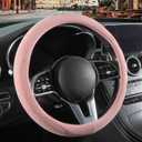 Pink Suede Steering Wheel Cover, Breathable Non-Slip Sweat-Proof Wear-Resistant No Pilling, Warm in Winter and Cool in Summer, Universal 15 inch