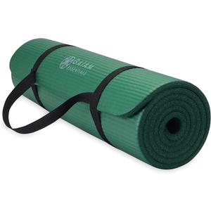 Gaiam Essentials 2/5" Thick (10mm) Yoga & Pilates, Fitness & Exercise Mat with Easy-Cinch Carrier Strap Cusion Support For Fitness and Gym Workouts (Green)