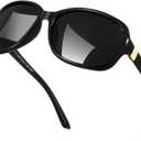 FEISEDY Polarized Sunglasses for Women Classic Vintage Square Wraparound UV400 Protection Shade B0309 (Black Frame & Grey Lens)