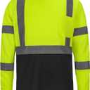High Visibility Class 3 T ShirtsHi Vis Safety Shirts with Reflective Strips and Pocket, Long Sleeve Quick Dry Mesh Construction Work Shirt for Men/Women Black Bottom Lime, Large 