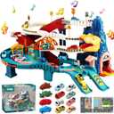 Toy Car Ramp Track Dinosaur Climbing Hills Railcar Colorful Vehicles Construction Play Set with 12 Mini Racer Cars and Track for Preschool Gifts Kids Ages 3 Years and Older (Dinosaur Hill)